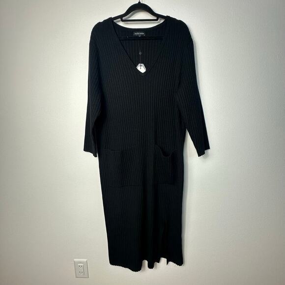 Universal Standard Dress Helios Knit Sweater Ribbed Sweaterdress Midi Black 18 - Picture 3 of 11